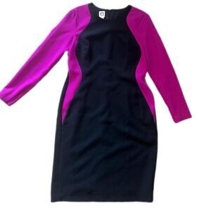 Anne Klein Women's Black and Magenta Long sleeve Dress